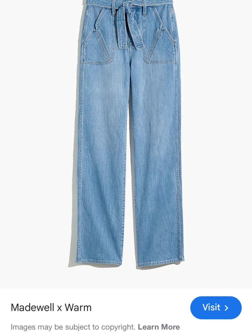 Madewell x Warm ligh Blue Tie-Waist Straight Jeans